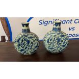 A pair of Porcelain Moon Flask Vase blue and white fish pattern 210mm H (SR514)