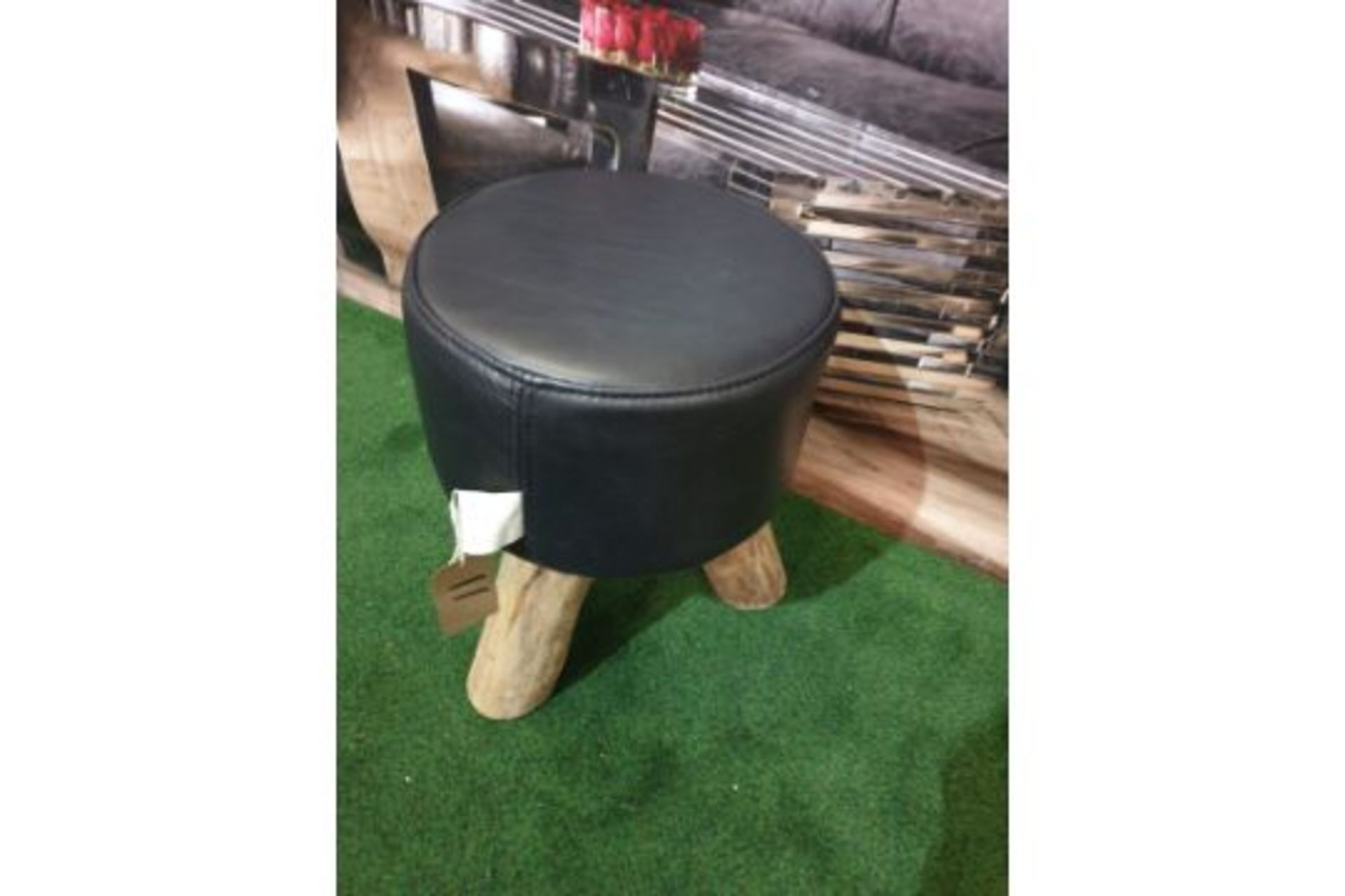 Bleu Nature F016 Mousse Driftwood And Leather Stool Finished In Pebble Leather 380 x 380 x 510mm (