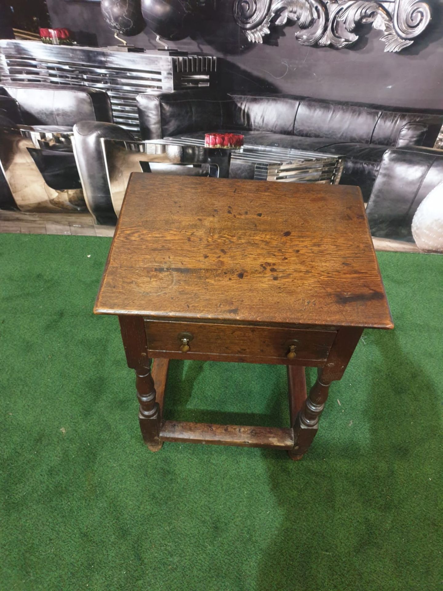 Oak C19th Century, English Carved Side Table with drawer with a plain simple top with a bevelled - Image 2 of 6