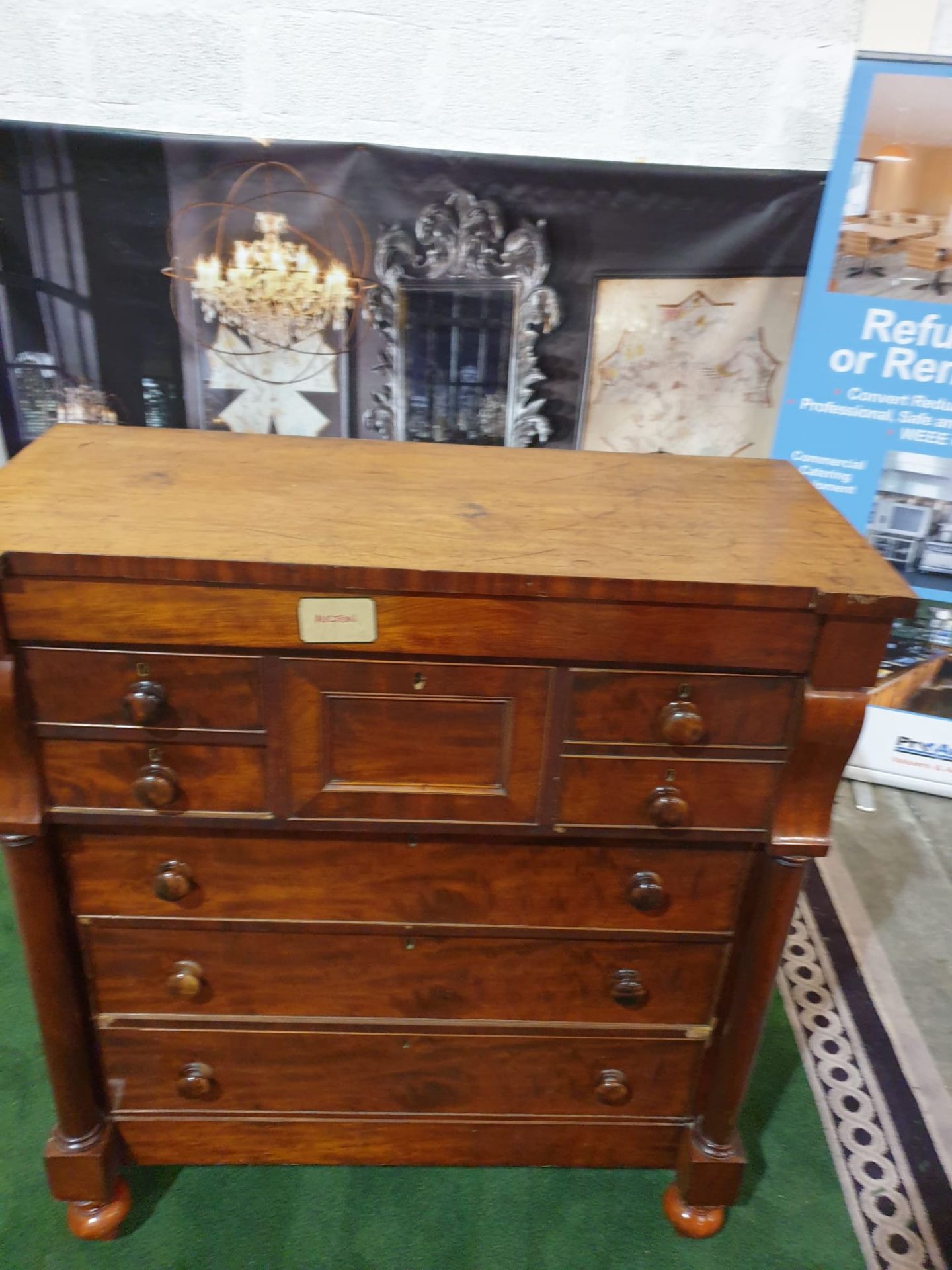 A Victorian mahogany chest. The oblong top above a flush frieze and a panelled hat drawer flanked by - Image 3 of 6