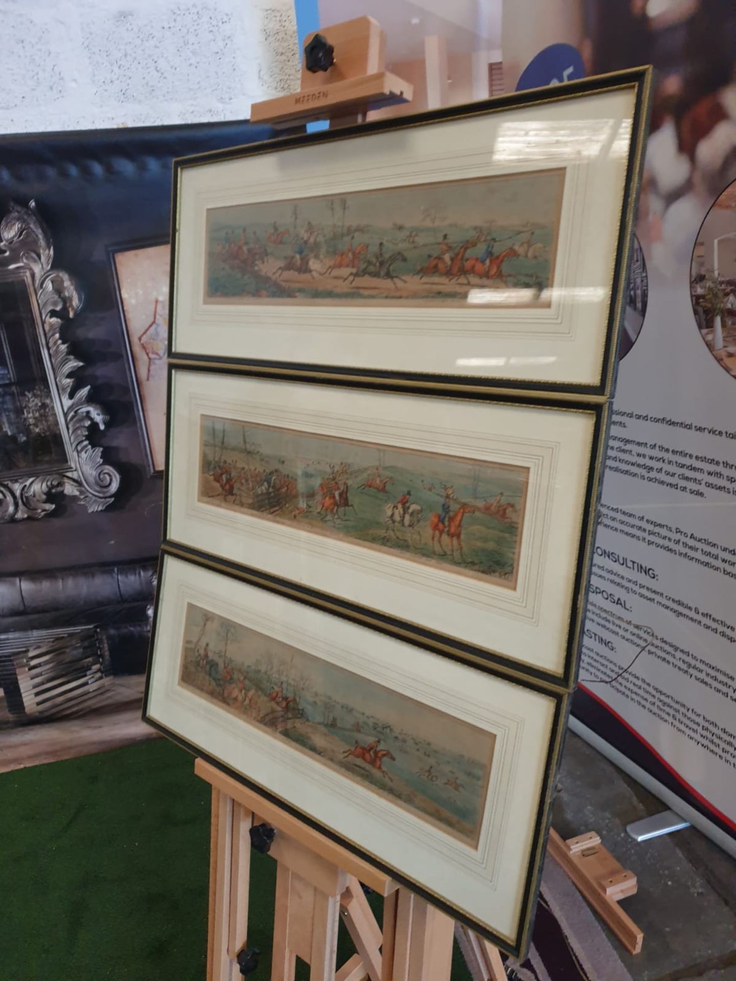 A set of 3 framed coloured panorma Hunters prints titled Lets take the road, Excersive polite, A - Bild 3 aus 6