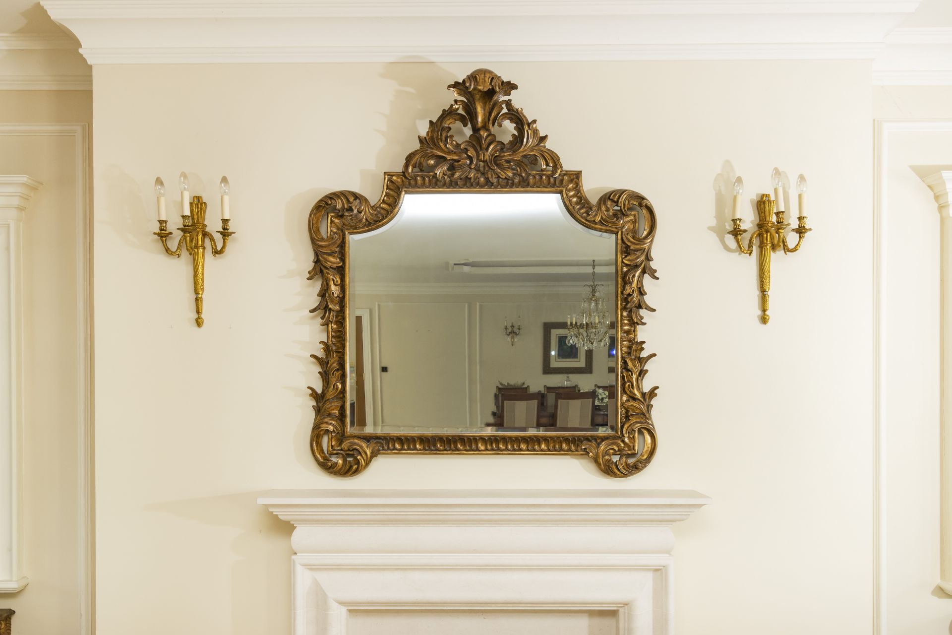 Carved Wood and Gilded Overmantel Mirror The frame has a carved moulded edge of scrolling acanthus - Image 4 of 4