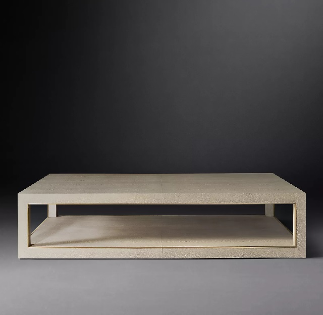Brand New Boxed Cela Cream White Shagreen 67 Rectangular Coffee Table Crafted Of Shagreen Embossed - Image 2 of 3