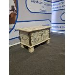 Craftsmen Indian Hand-Carved And Painted Trunk With Patina Distressed Look 80 x 40 x 45cm (JH914-70)