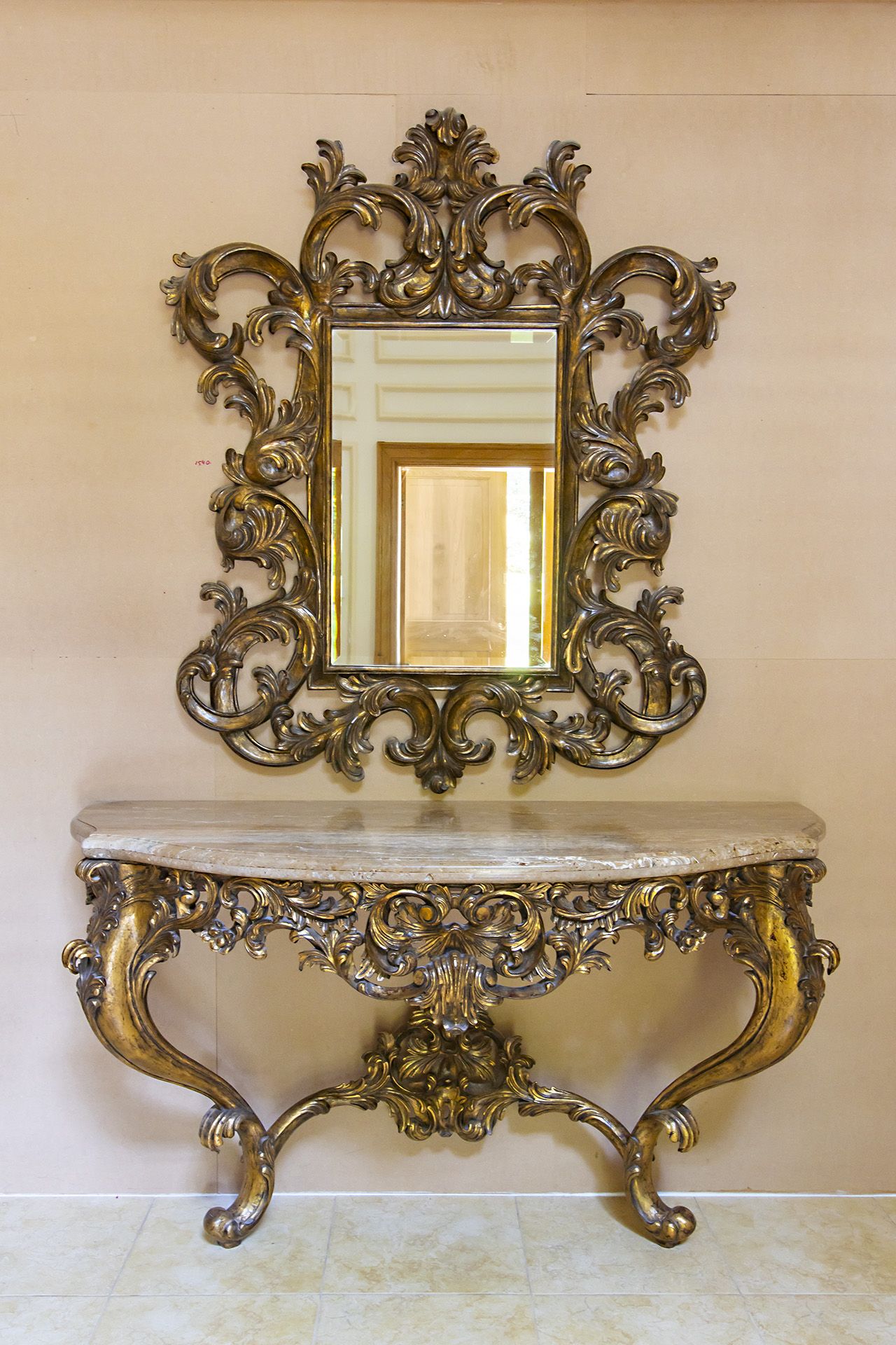 Christpher Guy baroque style hand-carved wall-secured console table crafted from mahogany with - Image 3 of 7