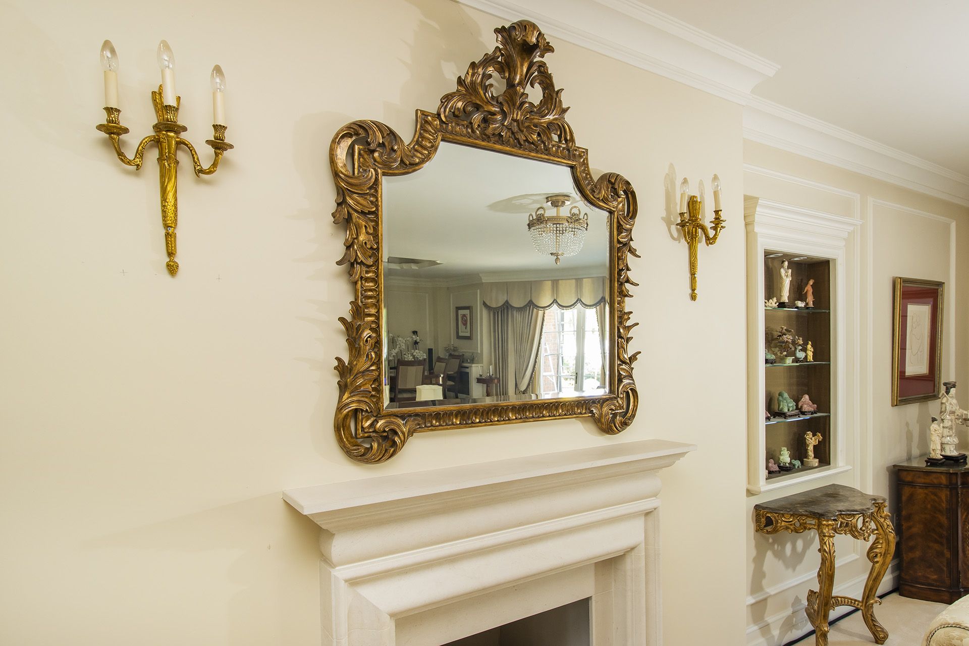 Carved Wood and Gilded Overmantel Mirror The frame has a carved moulded edge of scrolling acanthus - Image 3 of 4