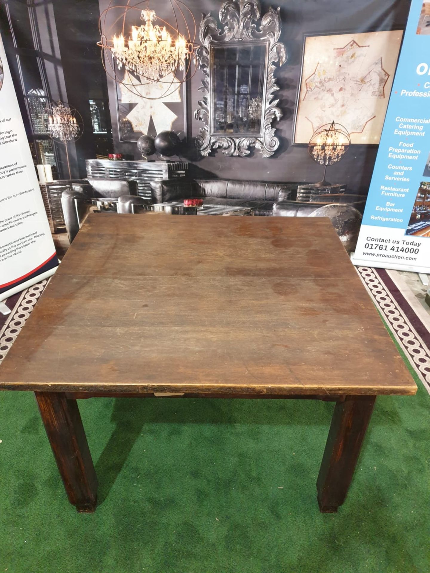 An English stained oak dining table. The square top on square chamfered legs with tapered feet. c. - Image 2 of 4