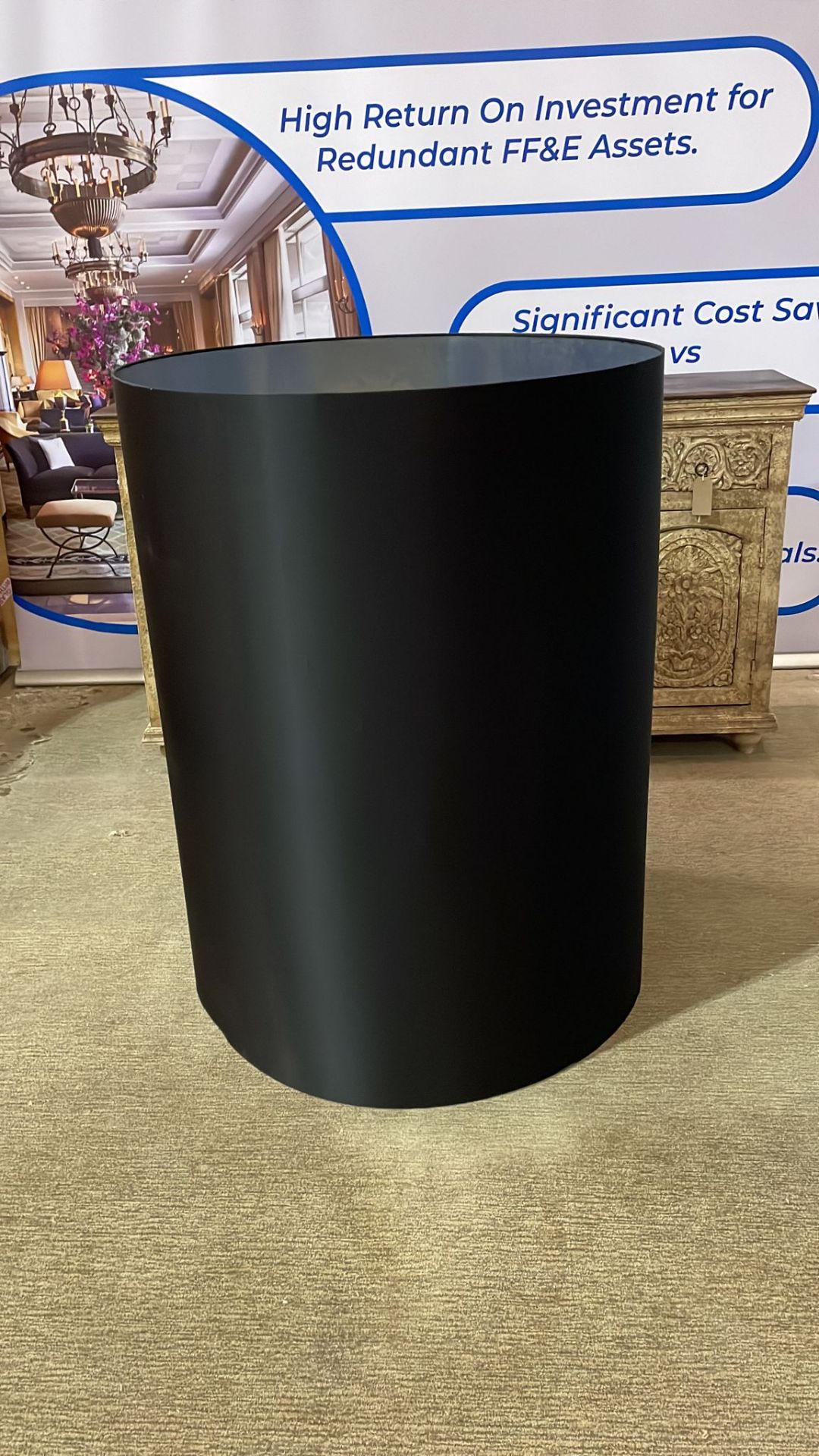 Oversized satin black cylinder shade mirrored lining 900 (D) x 1200mm (H)