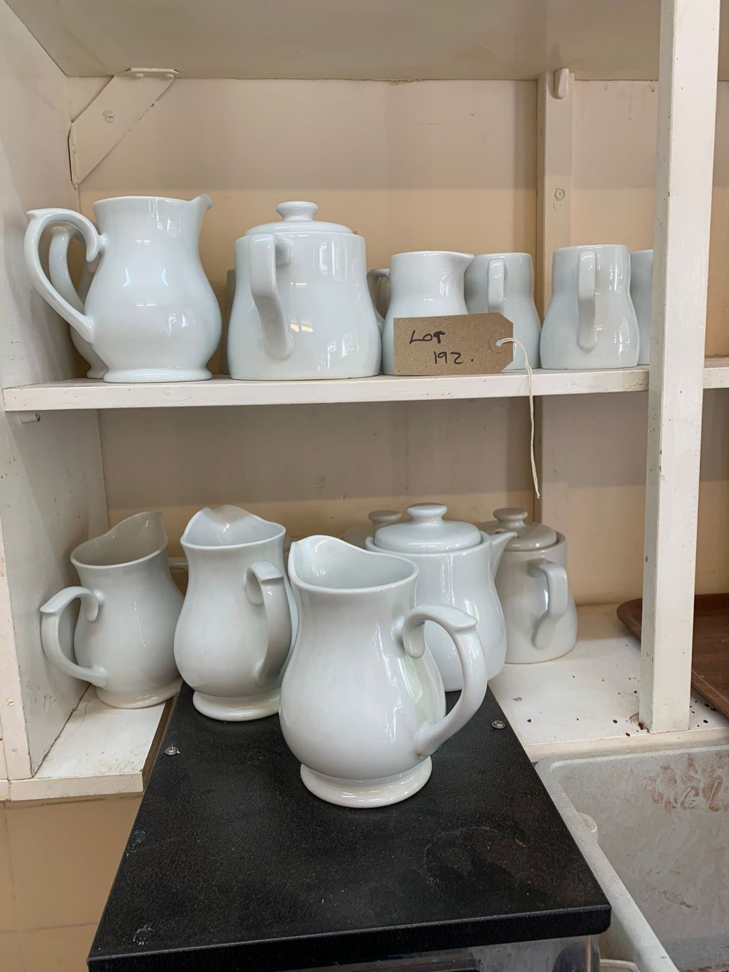 A quantity of white teapots, milk jugs, cruet set s and glass Cafetieres as photographed - Image 3 of 5
