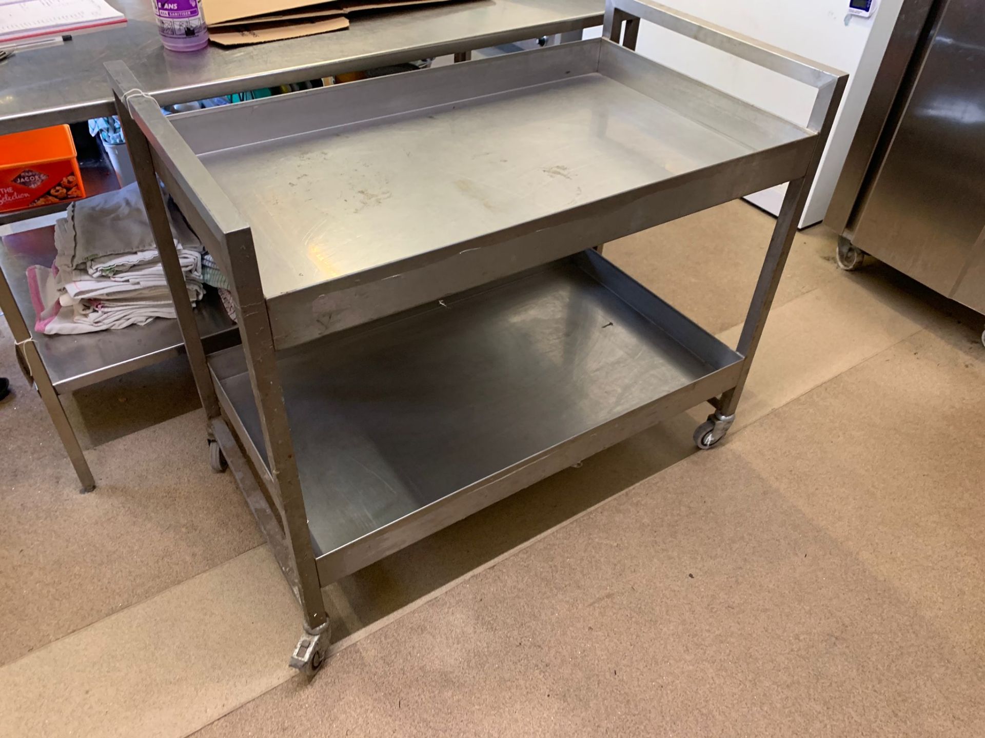 Stainless steel hostess trolley 2 x tier 1050mm x 600mm x 900mm high