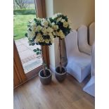 2 x faux open white rose Bush Artificial Flowers 125cm tall