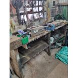 Various engineer work bench tables one complete with vice