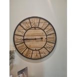 A large 500mm oversized wall clock rustic wood with Roman numerals