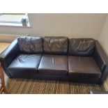 Chocolate brown faux leather three seater sofa 2150 x 900 x 600mm