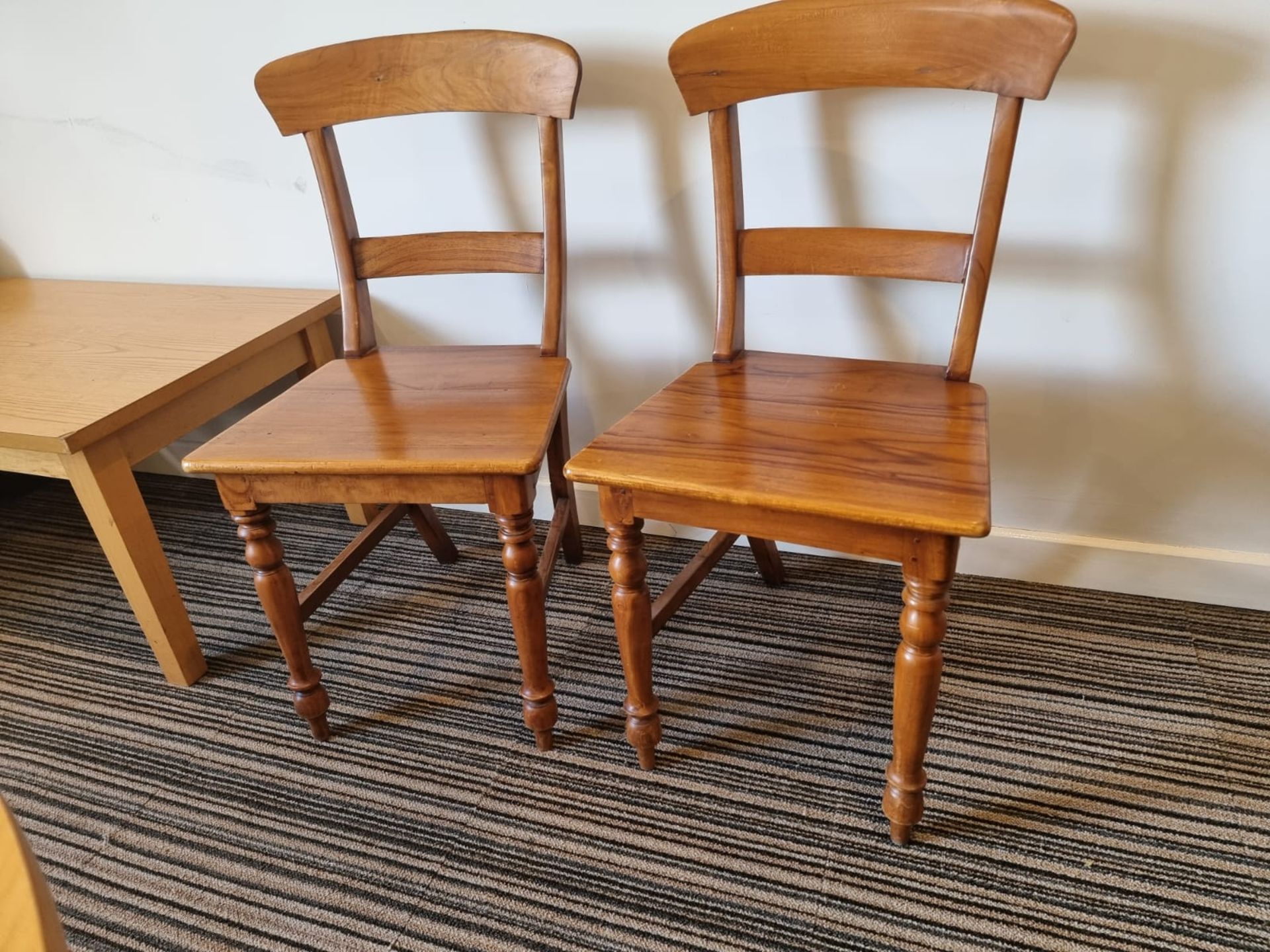 4 x pressed back oak dining chairs 41cm pitch