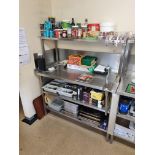 Stainless steel static preparation table with ovehead gantry and two shelves under 1350 x 650 x