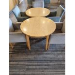 2 x Beech circular dining tables 910 x 750mm