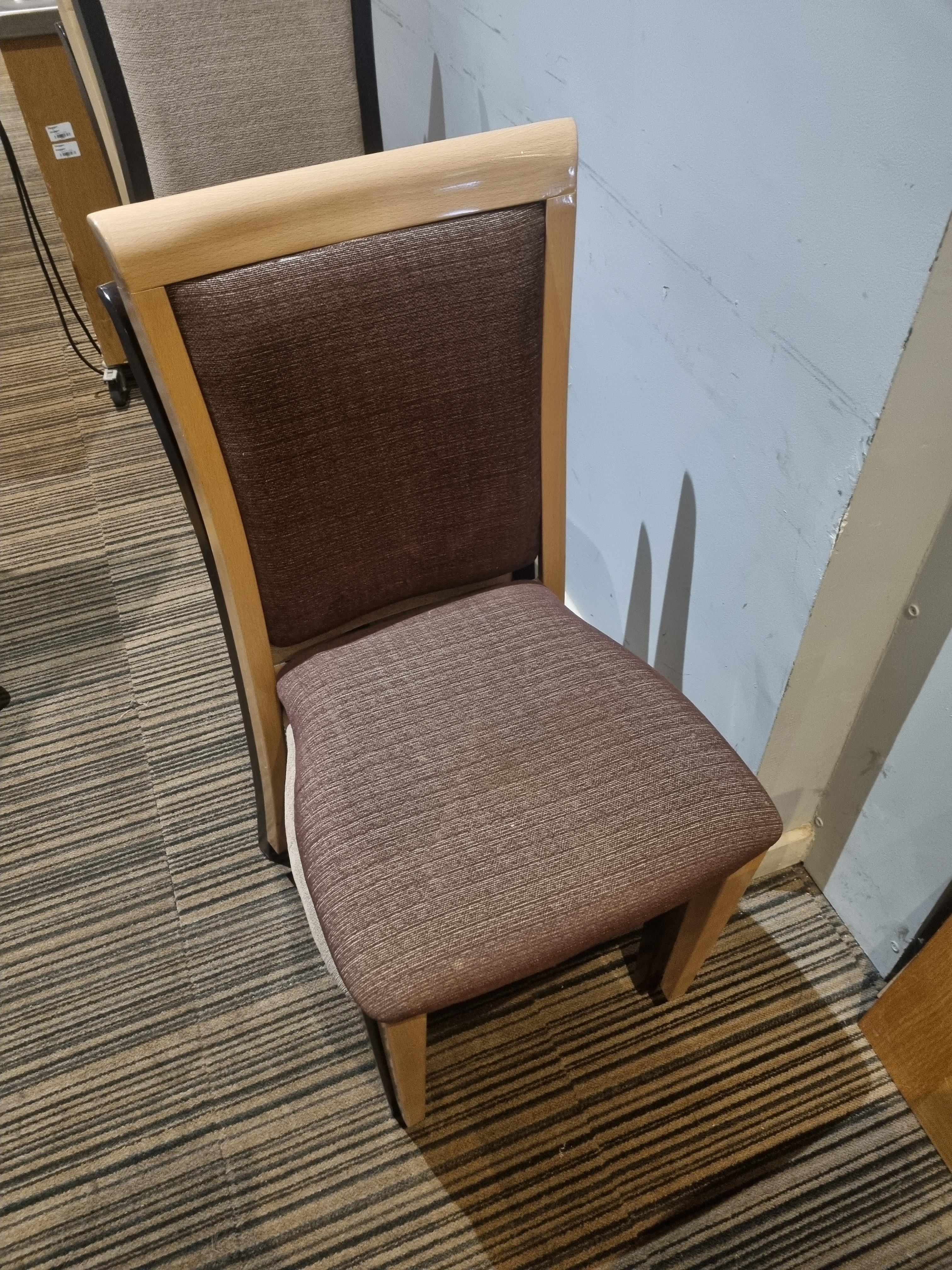 A set of 6 x stacking upholstered dining chairs 47cm seat pitch metal construction wood effect - Image 4 of 4