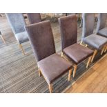 6 x beech framed brown upholstered tall back dining chair 40cm pitch 45 x 46 x 101cm