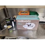 A Braun MultiQuick Stick Blender and a Cookworks table top food slicer