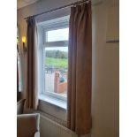 3 x pairs of faux suede taupe drapes complete with chrome curtain rail 1400mm wide x 1700mm drop
