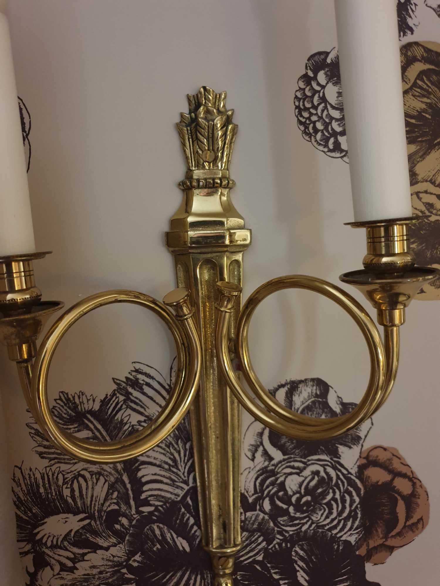 A Pair Of Louis XV Style Wall Appliques In Gilt Bronze With Two Candles Agrafe Decor On Which Are - Image 2 of 2