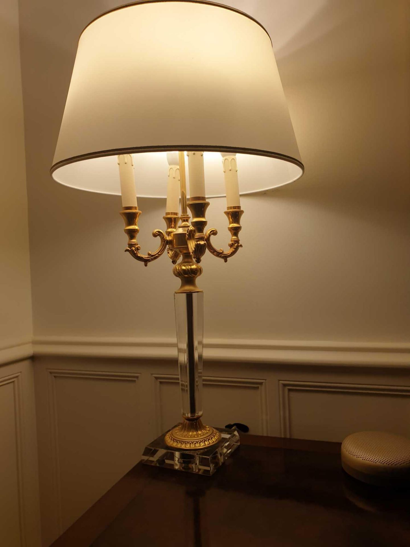Laudarte Crystal Table Lamp Four Arm Bronze Lost-Wax Casting Antique Gilt Bronze Base And Column And - Image 2 of 2