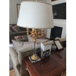 Laudarte Crystal Table Lamp Four Arm Bronze Lost-Wax Casting Antique Gilt Bronze Base And Column And