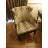 Wing Back Accent Chair In Grey Stripe Upholstery On Hardwood Dark Stain Base 55 x 50 x 94cm (Room