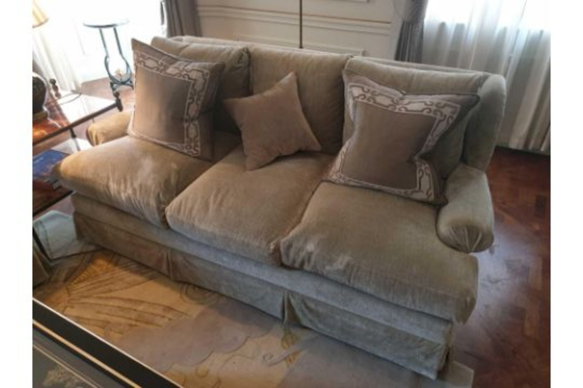 Classic Upholstered 3 Seater Sofa In Fabric Complete With Scatter Cushions (Room 310 & 311)