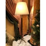 A large floor standard lamp on bronzed base 3 lamp complete with a large 55cm silk shade 200cm