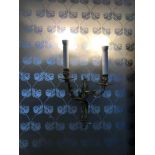 Pair Of English Georgian Style Brass 2 Arm Wall Sconces With Vasiform Backplate (Room 433)