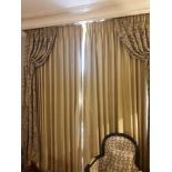 A Pair Of Gold Silk Drapes And Jabots With Tie Backs Span 220 x 260cm (Room 336) (This lot is