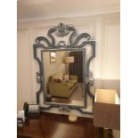 Accent Mirror Scrolled Decorated Frame Mirror In Silver Blue Frame 94 x 140cm (Room 332) (This lot