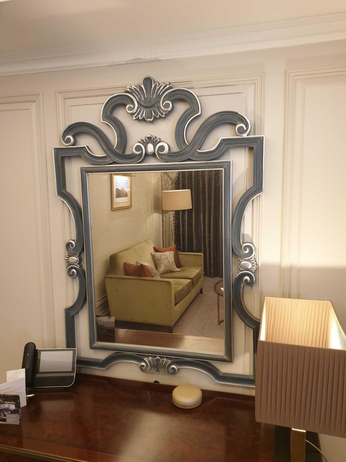 Accent Mirror Scrolled Decorated Frame Mirror In Silver Blue Frame 94 x 140cm (Room 332) (This lot