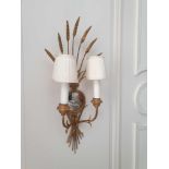 A Pair Of Wall Appliques Twin Arm In A Elegant Wheatsheaf Motif And A Small Decorative Mirror