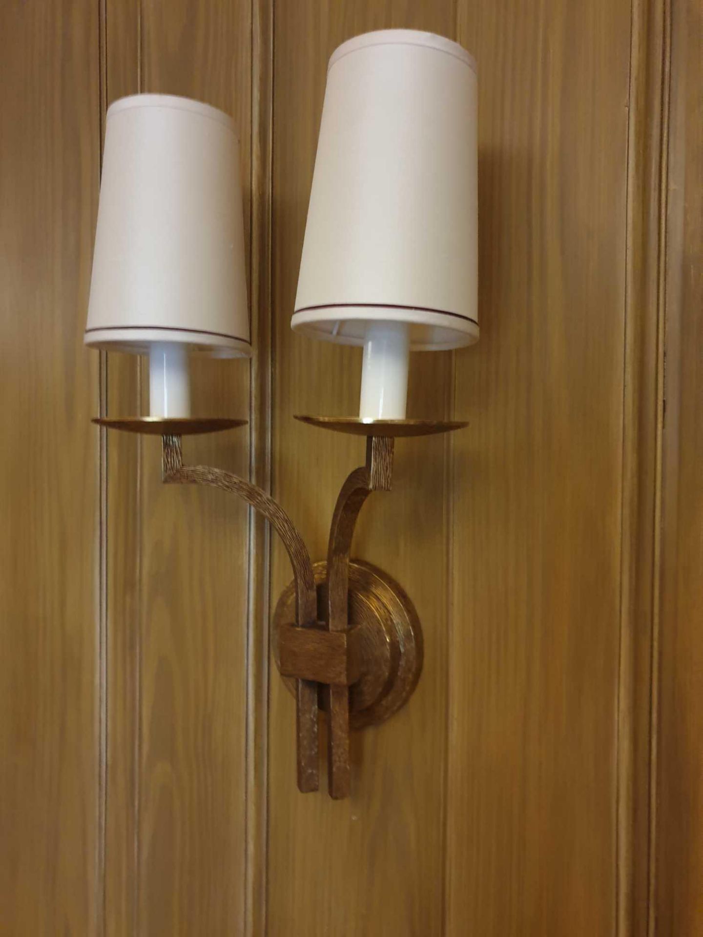 A Pair Of Dernier And Hamlyn Twin Arm Antique Bronzed Wall Sconces With Shade 51cm (Room 310 & 311)