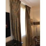 2 x Pair Of Gold And Silver Silk Drapes And Jabots With Tie Backs Span 255 x 300cm (Room 401)