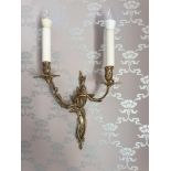 A Pair Of Louis XV Style Wall Appliques In Gilt Bronze With Two Candles Agrafe Decor On Which Are