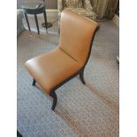 Scroll Back Leather Side Chair Legs And Frame In Solid Oak, With A Stained Finish Upholstered In