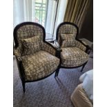 A Pair of Louis XV Style Bergere The Slightly Flared Arms Have Upholstered Armrests Upholstered In