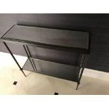A Forged Metal Two Tier Console Table With Glass Shelves 88 x 24 x 74cm (Room 425)