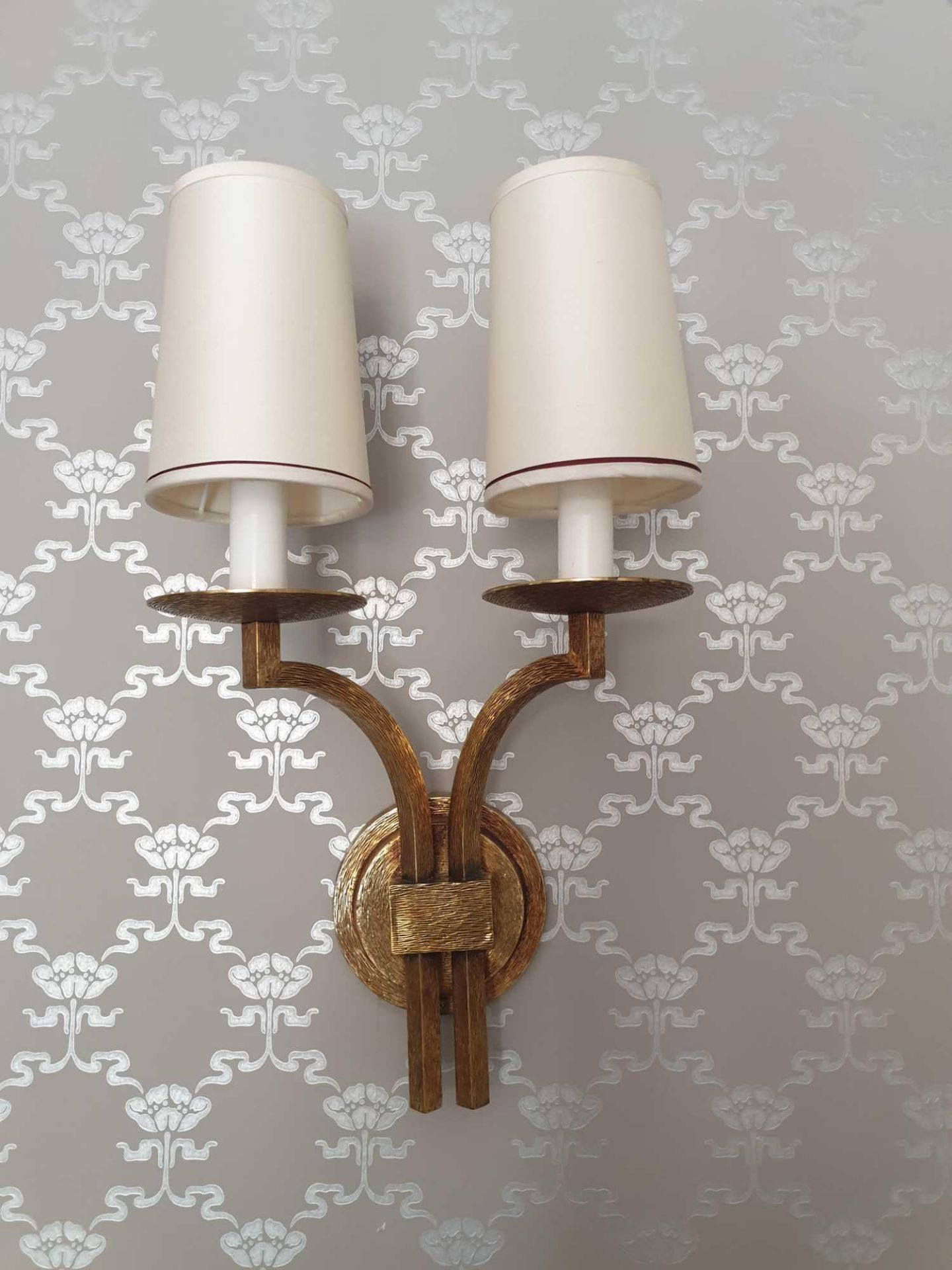 A Pair Of Dernier And Hamlyn Twin Arm Antique Bronzed Wall Sconces With Shade 51cm (Room 310 & 311)