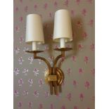 A Pair Of Dernier And Hamlyn Twin Arm Antique Bronzed Wall Sconces With Shade 51cm (Room 319)