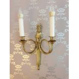 A Pair Of Dore Bronze Dore Twin Arm Wall Sconces, The Scrolling Arms With Trumpet Bobeche Drip