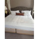 Headboard, Handcrafted With Nail Trim And Padded Textured Woven Upholstery (Room 337) (This lot is