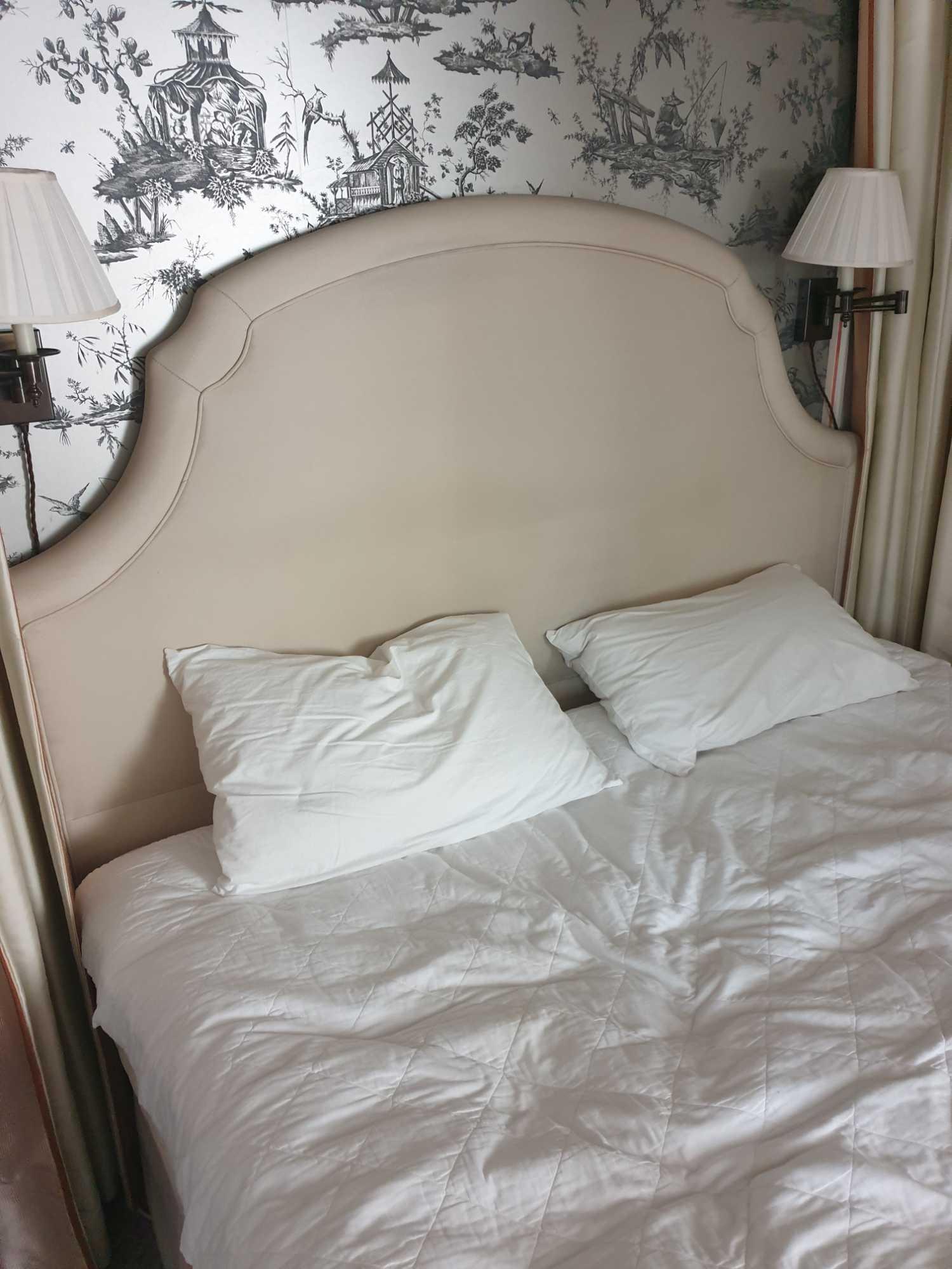 Bed Canopy And Headboard With Floating Pelmet And Curtains Striped Cream And Gold Pelmet And - Image 4 of 5