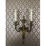 Pair Of English Georgian Style Brass 2 Arm Wall Sconces With Vasiform Backplate (Room 429)