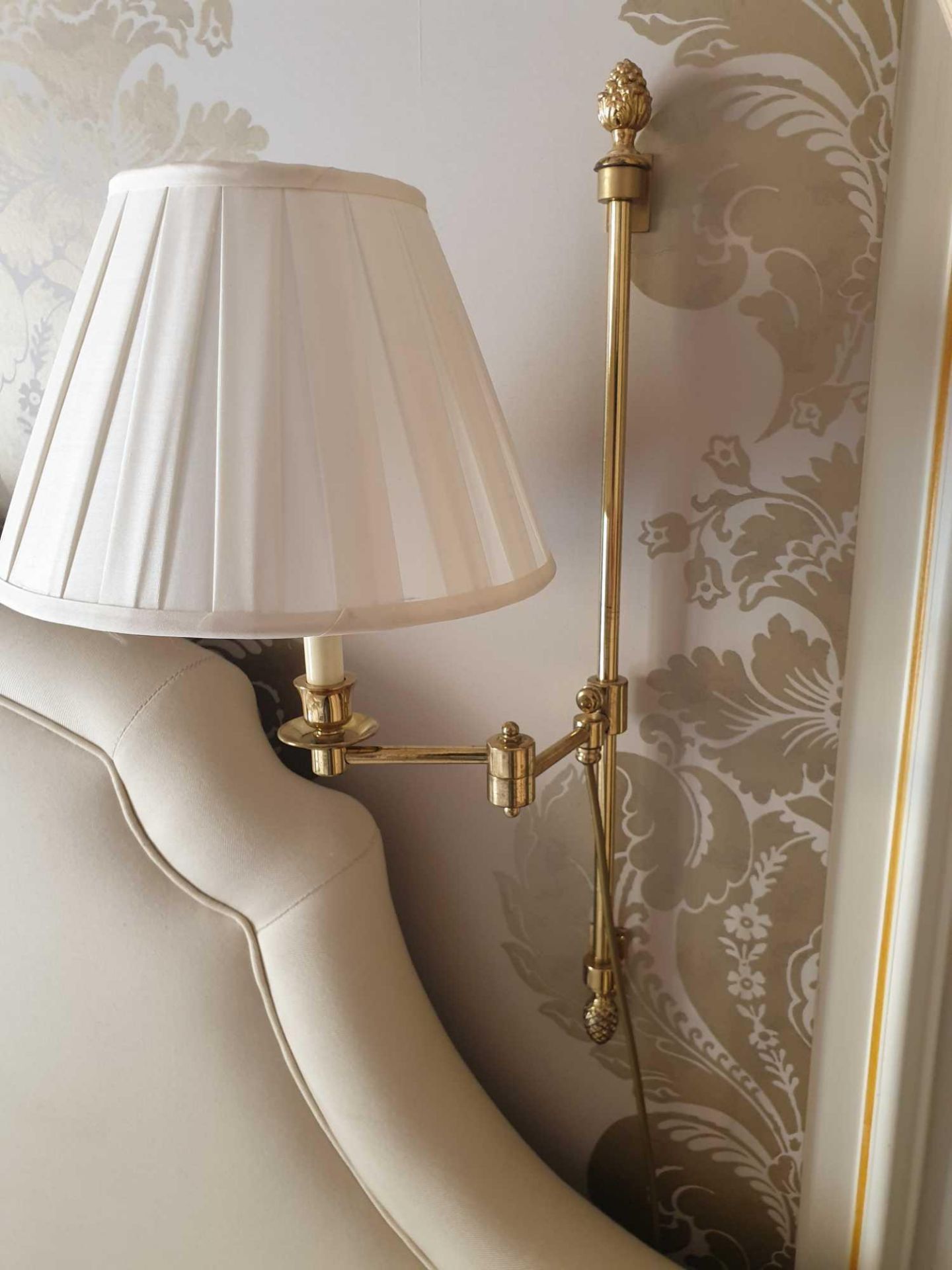 A Pair Of Gentlemen Library Swing Arm Single Candle Wall Sconce With Pleated Shade (Room 309)