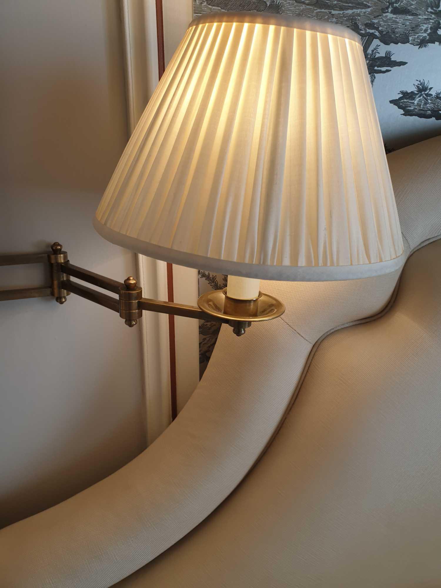 A Pair Of Gentlemen Library Swing Arm Single Candle Wall Sconce With Pleated Shade (Room 317 & 318)